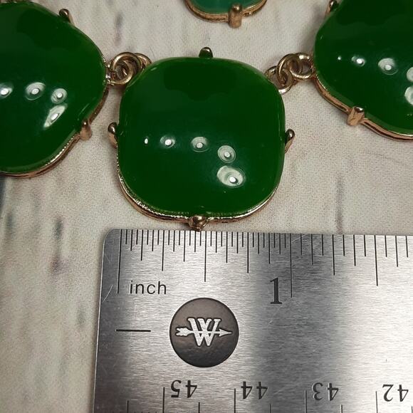 Bold Multi-Strand Statement Necklace Dark Green Light Green and Yellow Cabochons - Picture 5 of 6